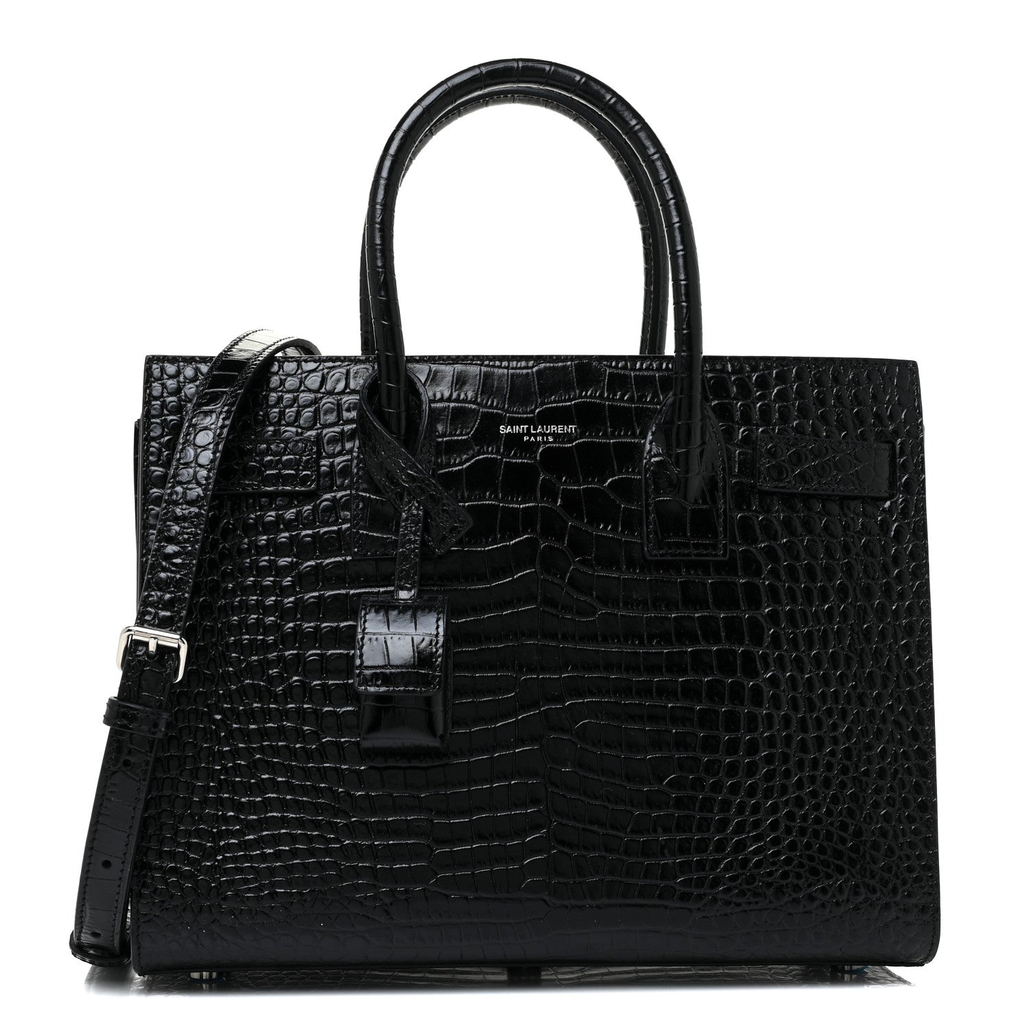 Saint Laurent Calfskin Crocodile Embossed Baby Sac De Jour Black 1 of 9