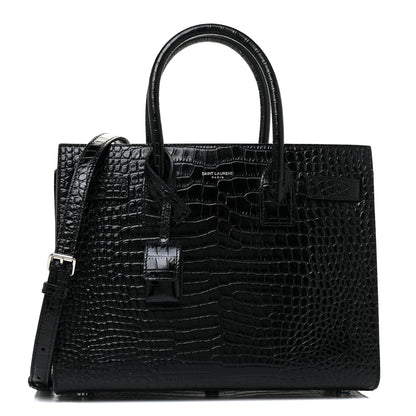 Saint Laurent Calfskin Crocodile Embossed Baby Sac De Jour Black 1 of 9