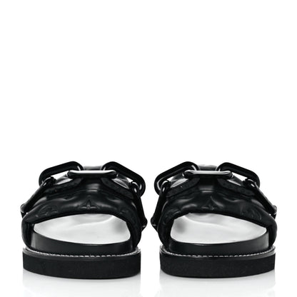 Louis Vuitton Calfskin Embossed Monogram Sunset Flat Comfort Mule 39 Black 2 of 9