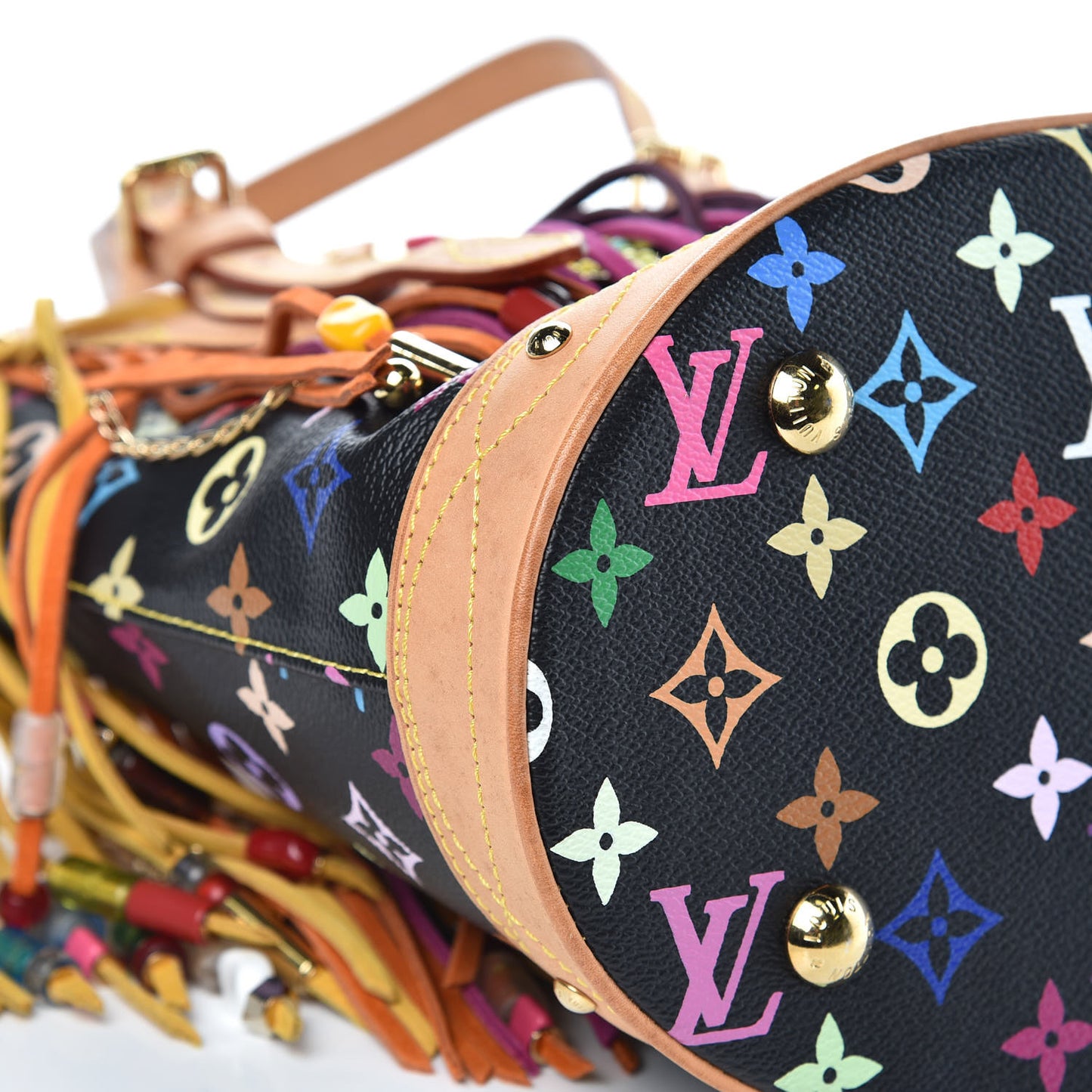 Monogram Multicolor Fringe Bucket Black