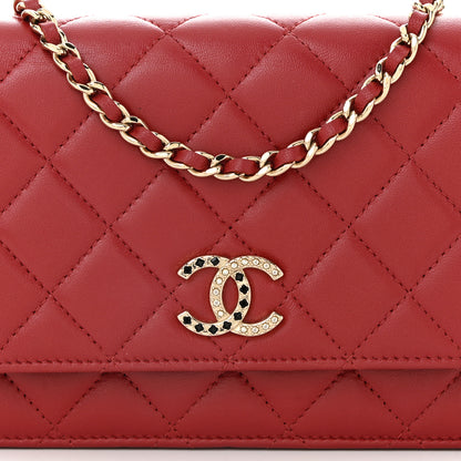 Chanel Lambskin Quilted Crystal Pearl CC Wallet On Chain WOC Burgundy 9 of 11