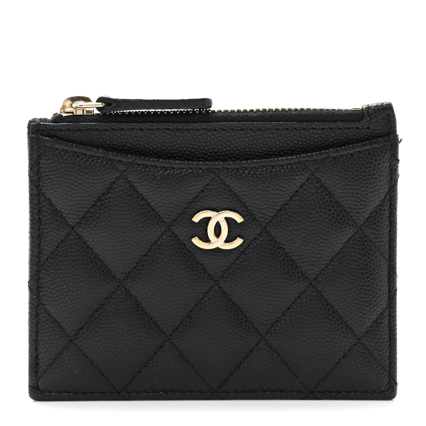 Caviar Quilted CC Zip Card Holder Black