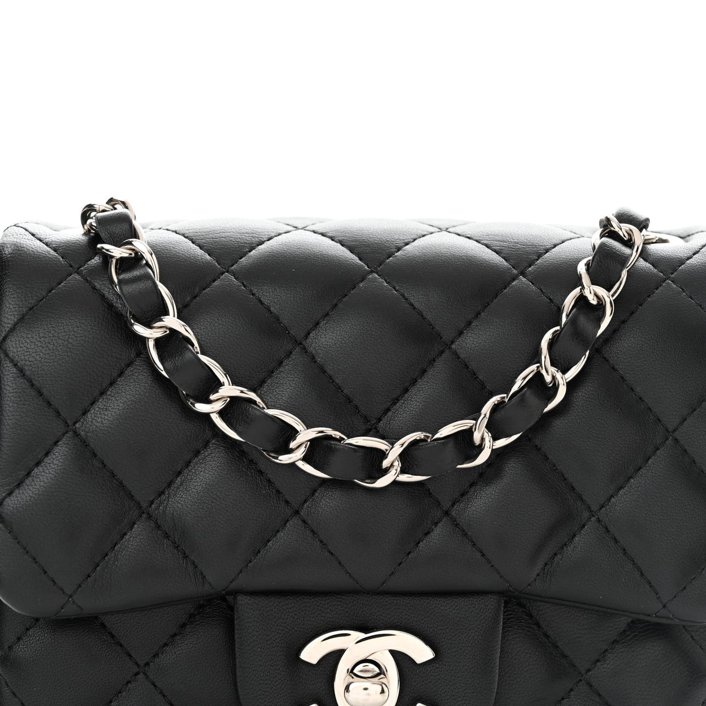 Lambskin Quilted Mini Square Flap Black