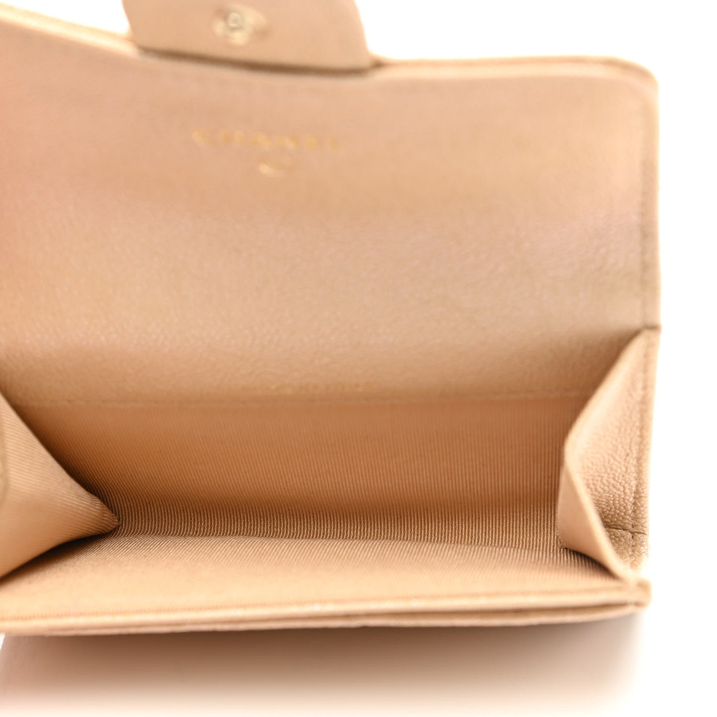 Iridescent Caviar Quilted Flap Card Holder Wallet Beige