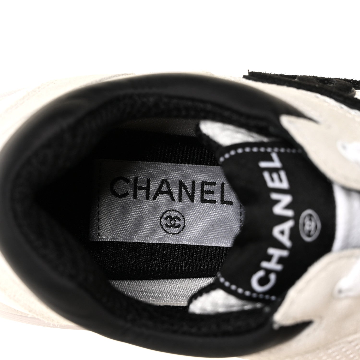 Chanel Mesh Suede Calfskin Grained Calfskin Womens CC Sneakers 36 White Black 6 of 7