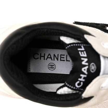 Chanel Mesh Suede Calfskin Grained Calfskin Womens CC Sneakers 36 White Black 6 of 7