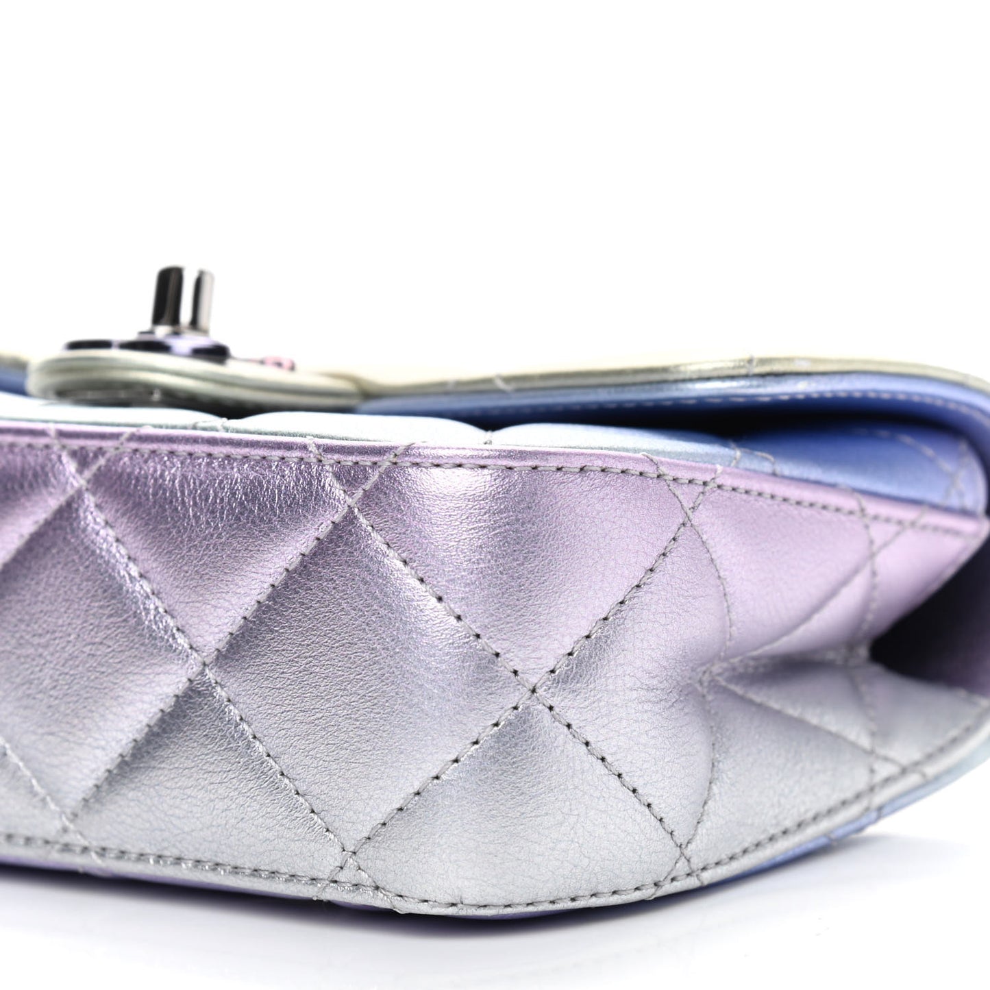 Gradient Metallic Calfskin Quilted Clutch Silver Blue Yellow Purple