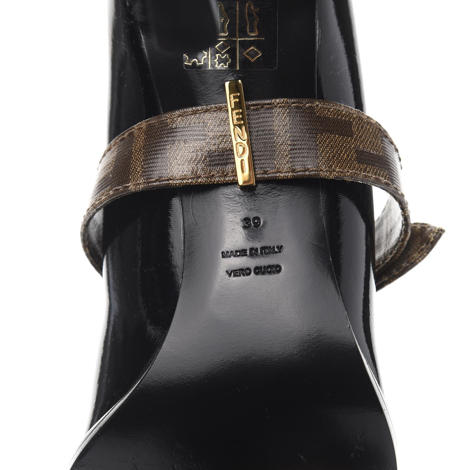 Fendi Glossy Neoprene Glazed Fabric FF FFrame Court Mary Jane Pumps 39 Black Tobacco Moro 8 of 8