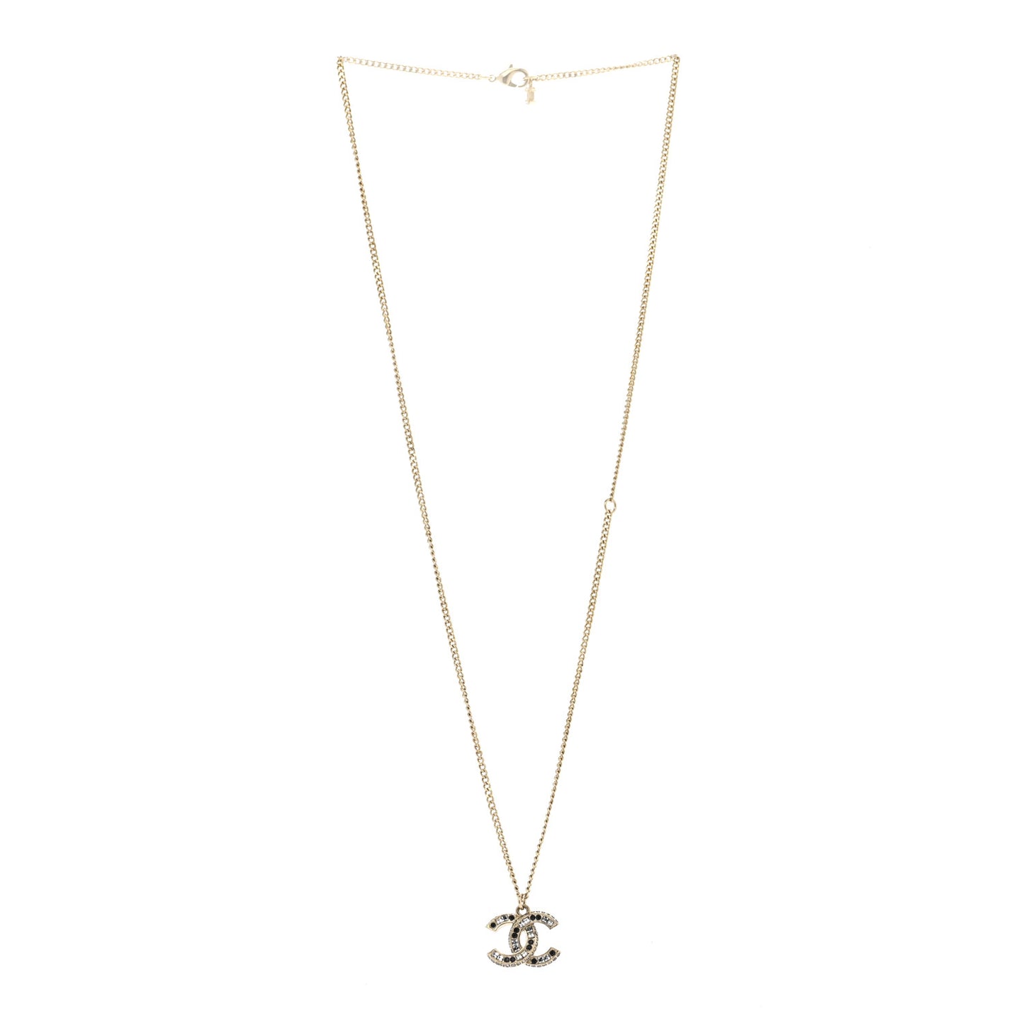 Baguette Crystal CC Necklace Light Gold Black