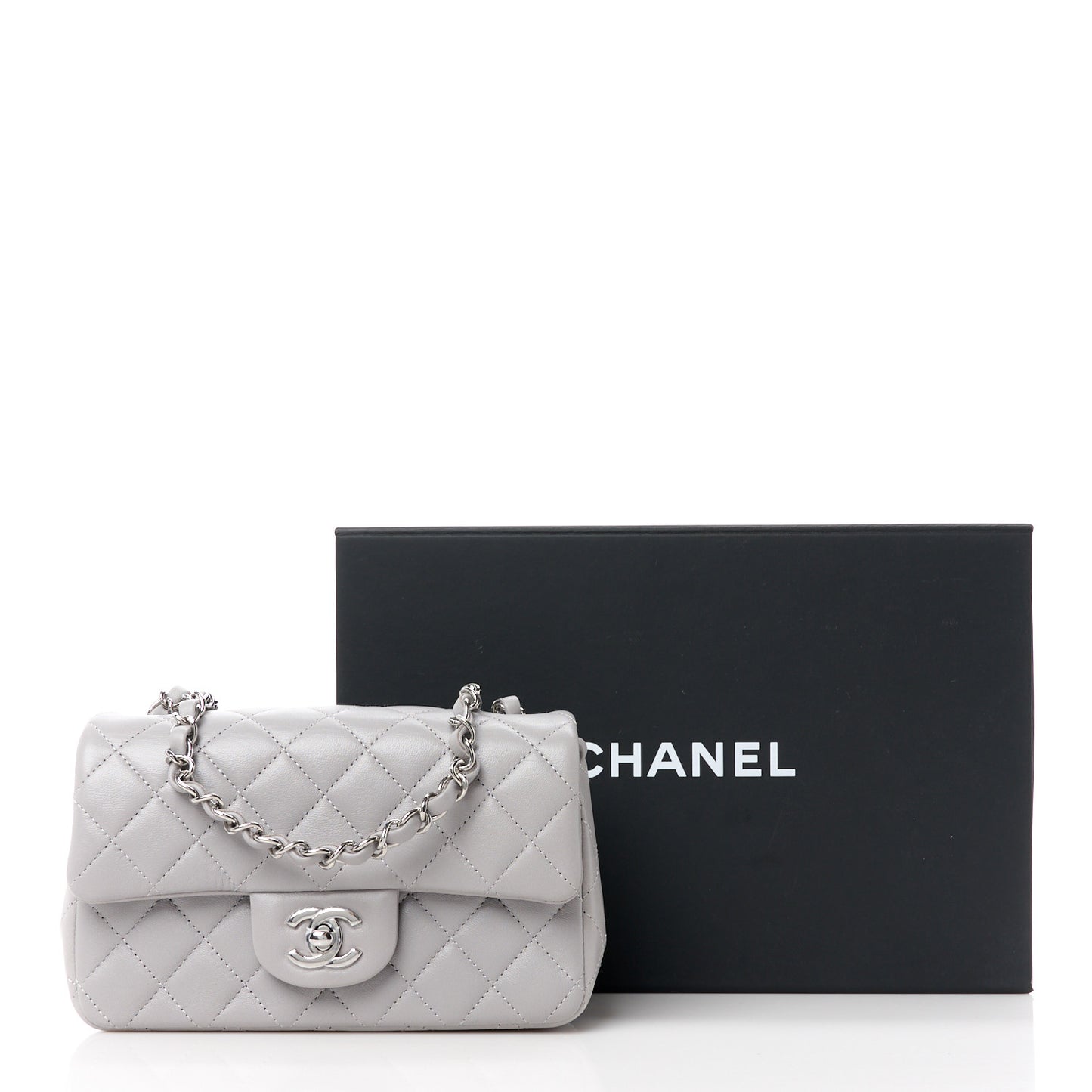 Lambskin Quilted Mini Rectangular Flap Grey
