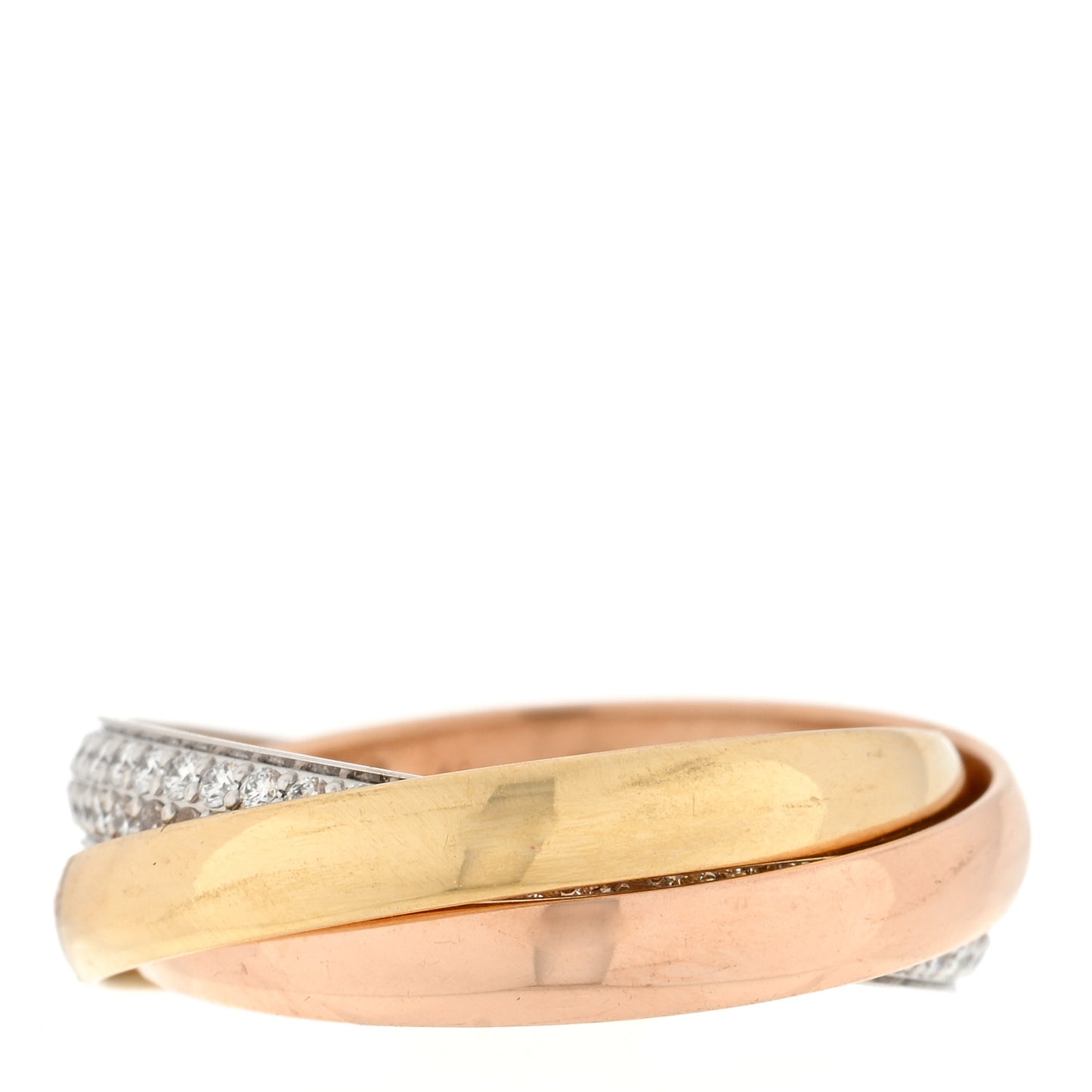 18K White Yellow Pink Gold Diamond Small Trinity Paved Ring 53 6.5