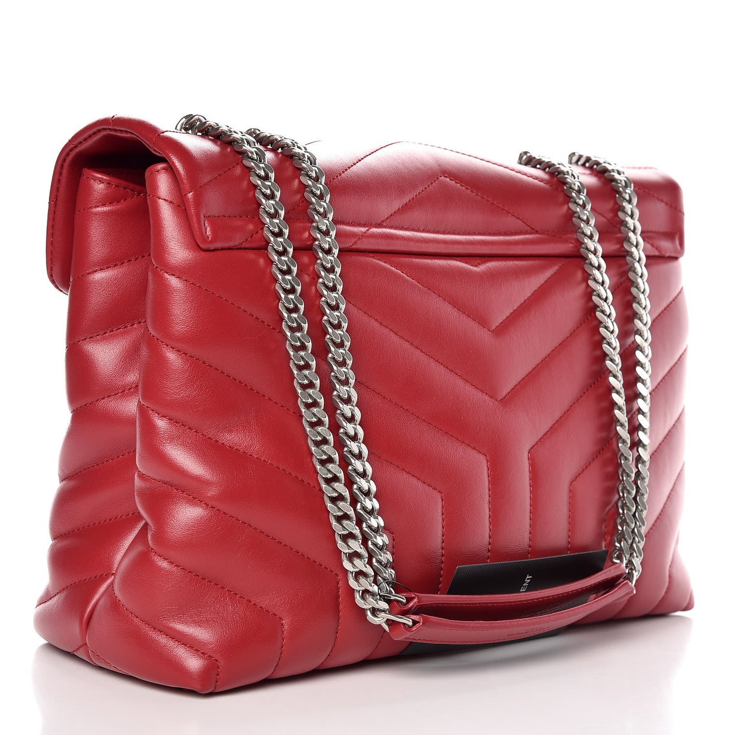Calfskin Y Quilted Monogram Medium Loulou Chain Satchel Lipstick Red