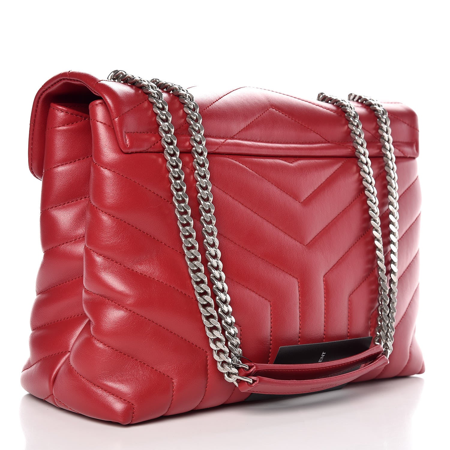 Saint Laurent Calfskin Y Quilted Monogram Medium Loulou Chain Satchel Lipstick Red 3 of 7