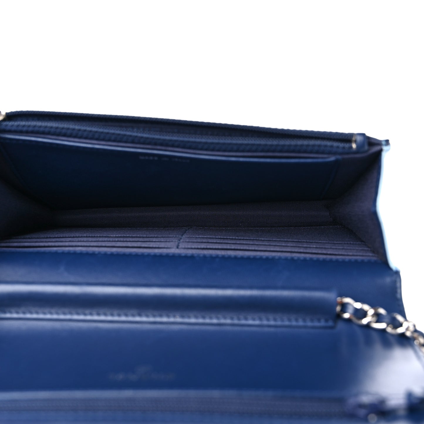 Lambskin Quilted Tri-Color Wallet On Chain WOC Dark Blue