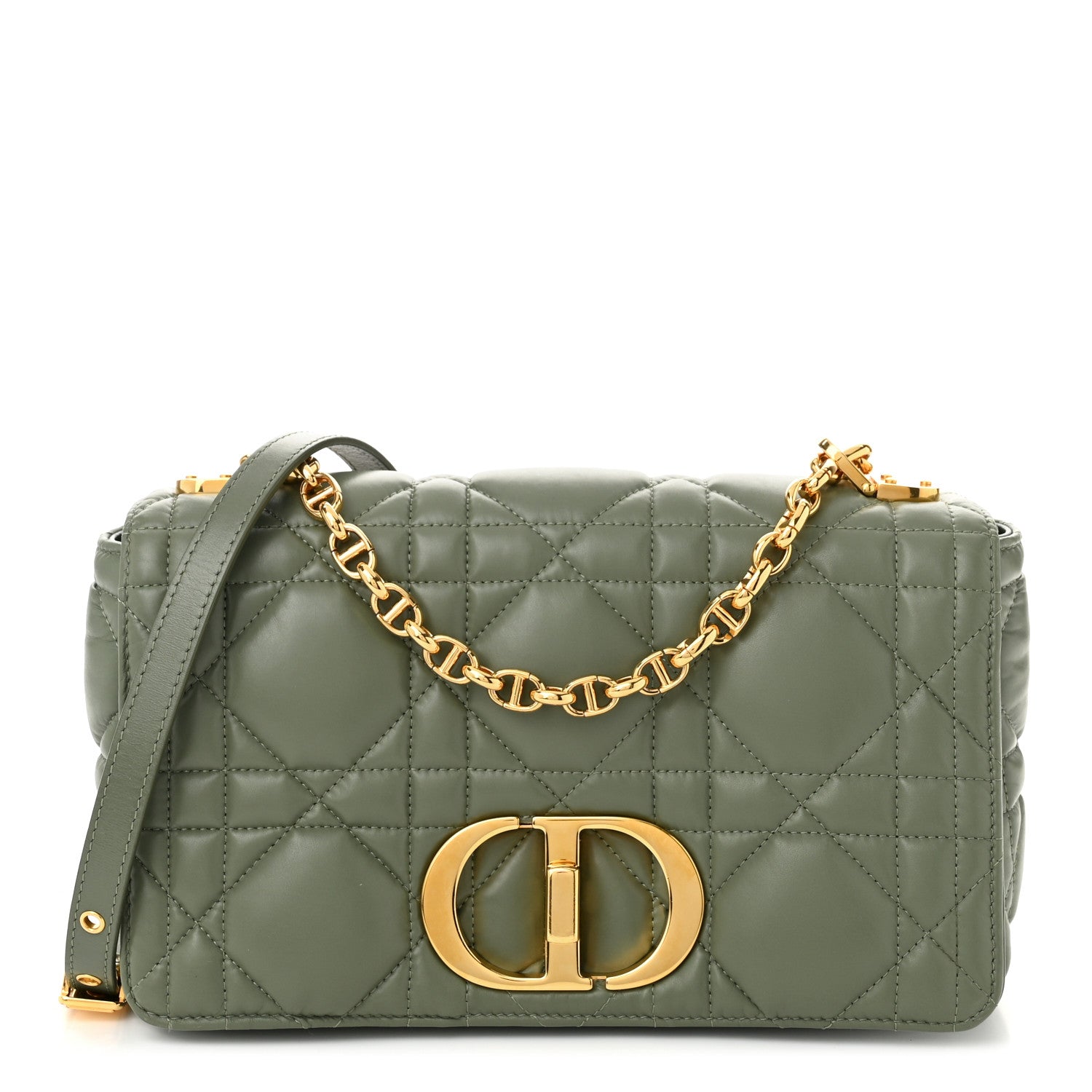 Christian Dior Calfskin Macrocannage Medium Caro Bag Cedar Green 1 of 10