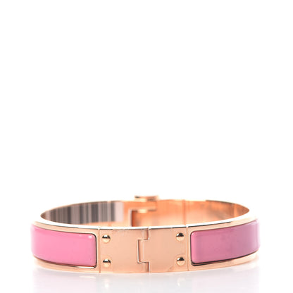 Hermes Enamel Charniere Uni Narrow Hinged Bracelet S Rose Flamingo 3 of 5