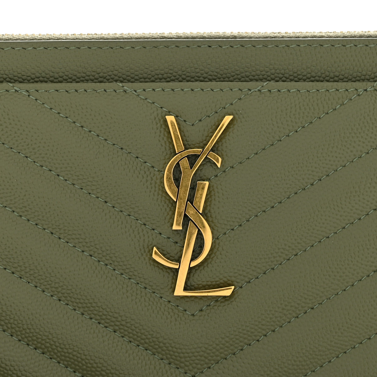 Saint Laurent Grain De Poudre Chevron Monogram Large Bill Pouch Light Sage 9 of 9