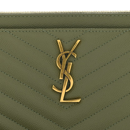 Saint Laurent Grain De Poudre Chevron Monogram Large Bill Pouch Light Sage 9 of 9