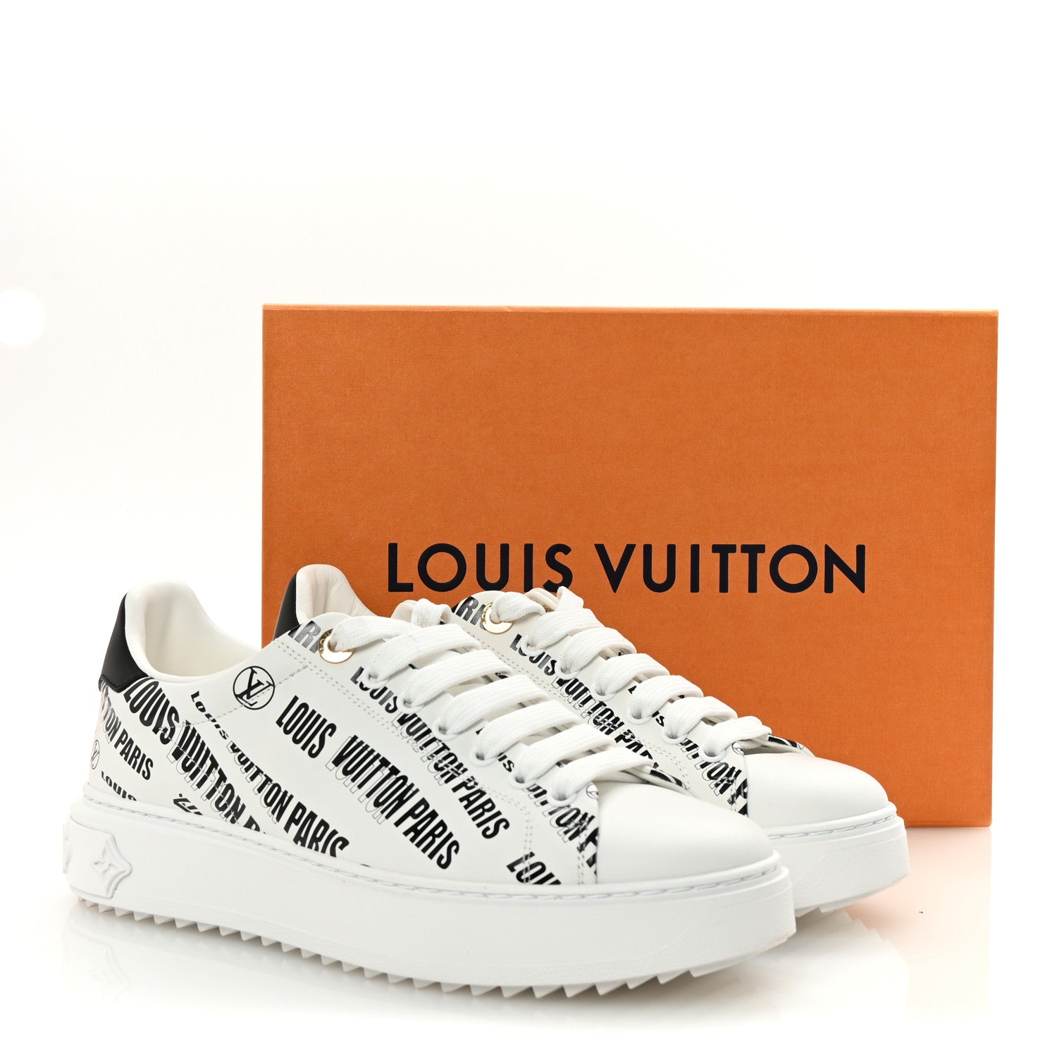 Louis Vuitton Calfskin Printed Time Out Trainer Sneakers 39 White