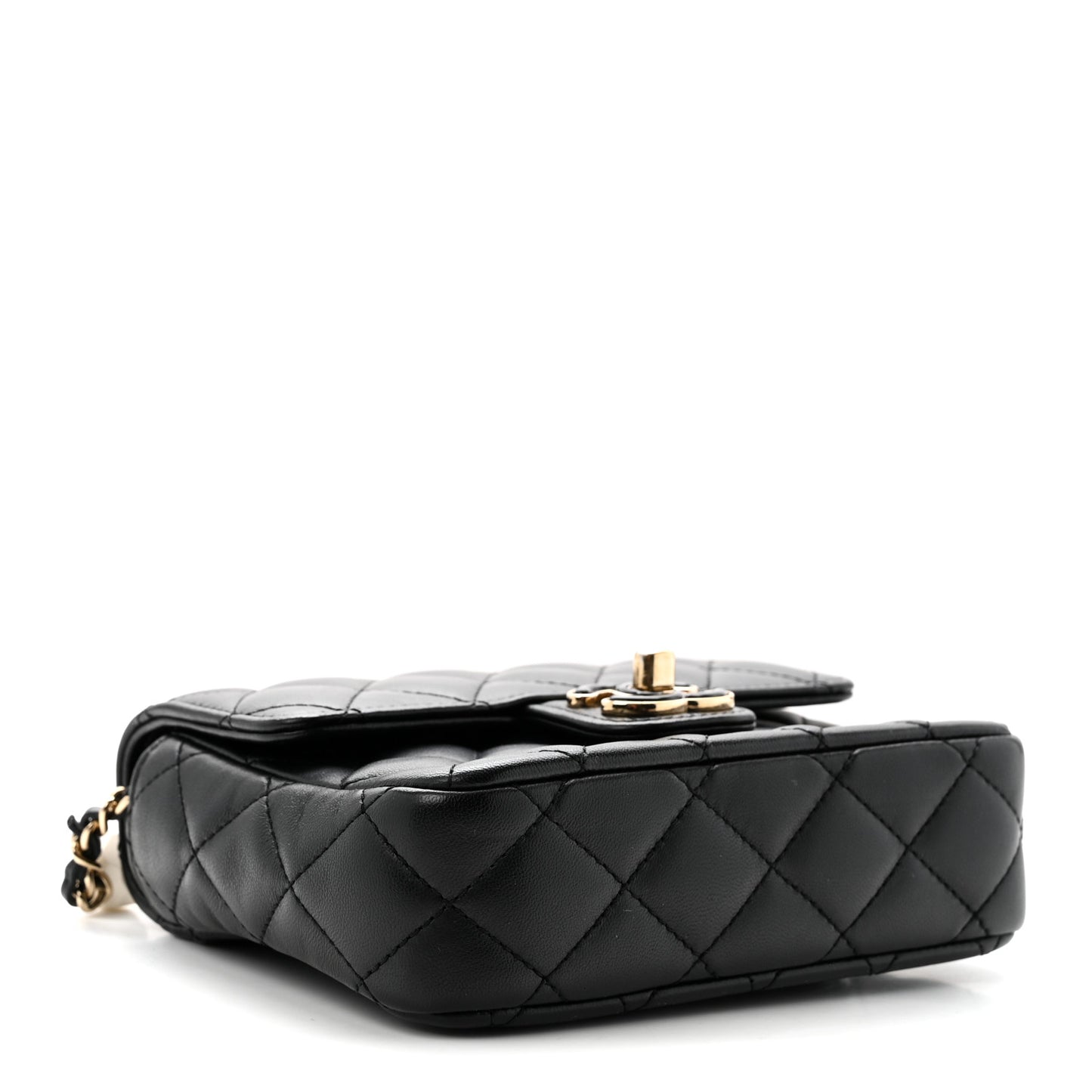 Lambskin Resin Quilted Mini Heart Square Flap Black