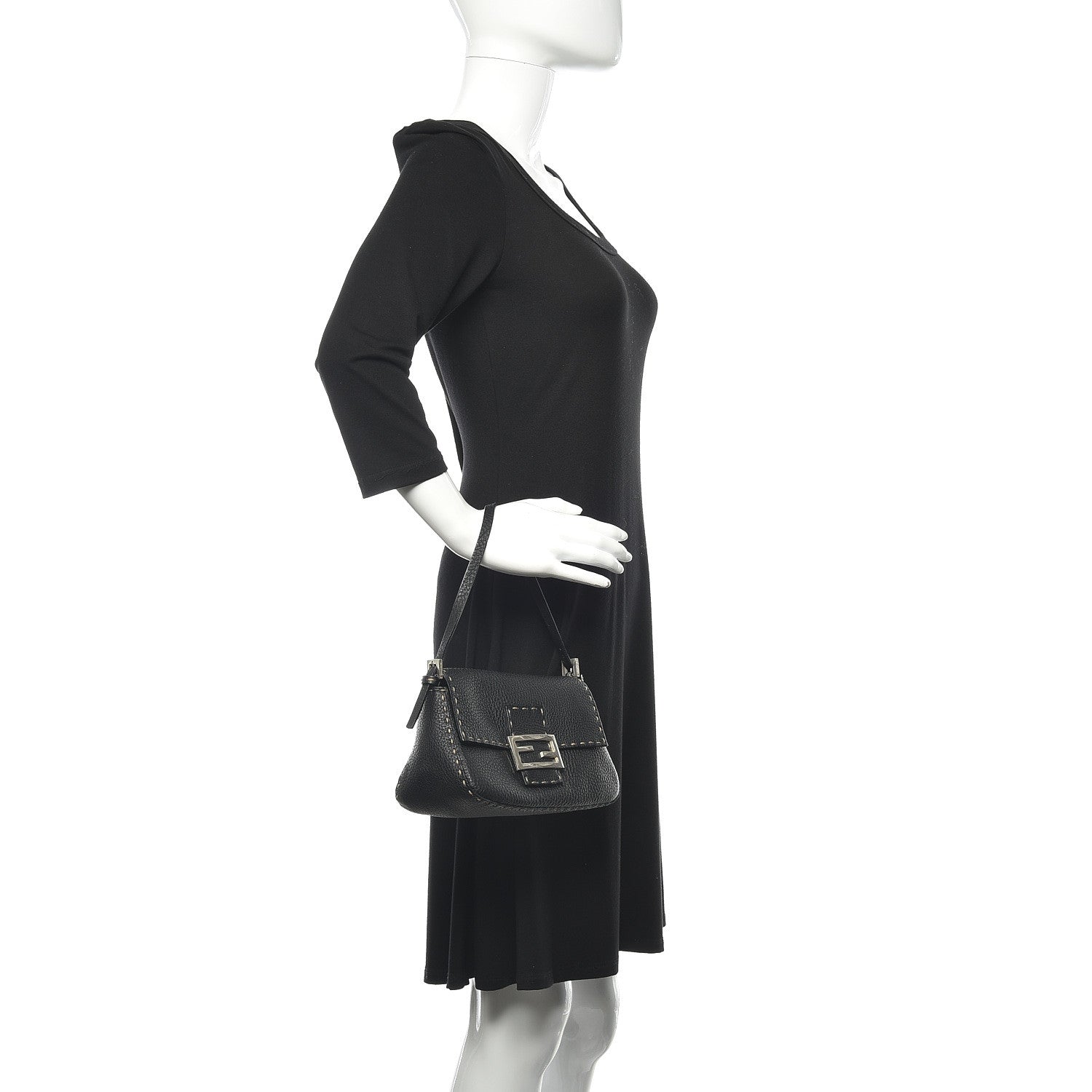 Fendi Calfskin Romano Selleria Baguette Black 2 of 11