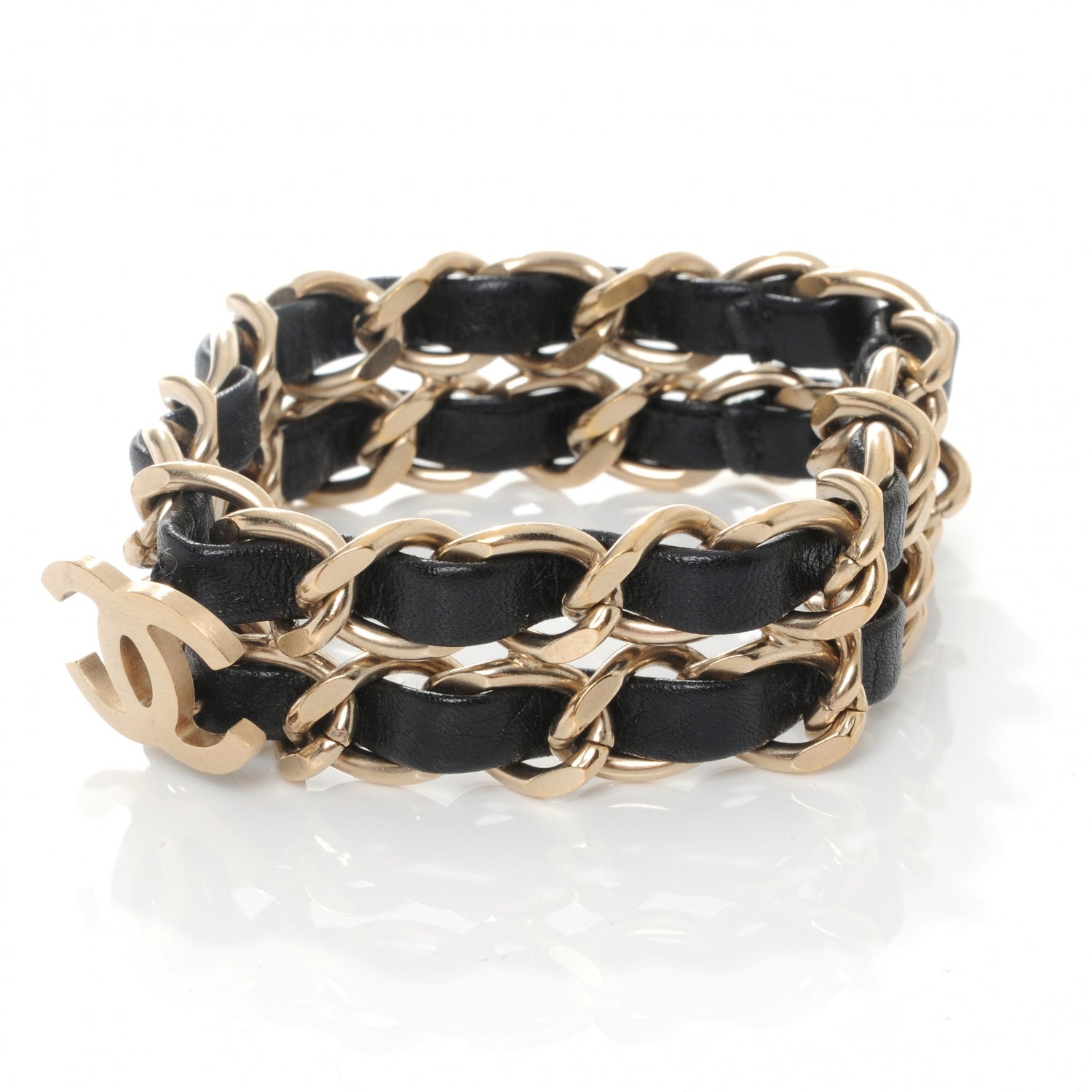 Chanel Leather CC Chain Bracelet Black Gold 4 of 7