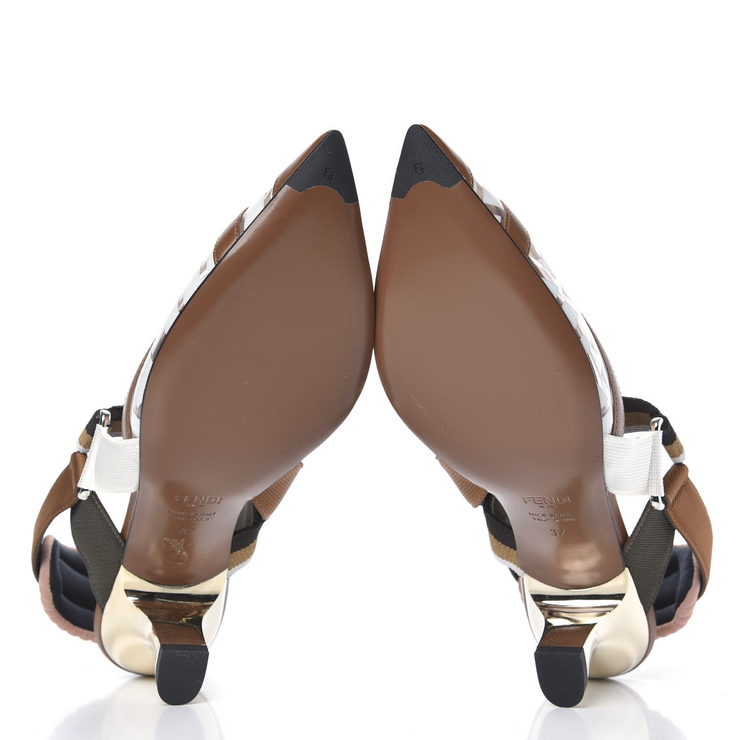 Fendi PVC Vitello FF Colibri 55mm Slingback Pumps 37 Transparent White Cuoio Avana 5 of 8