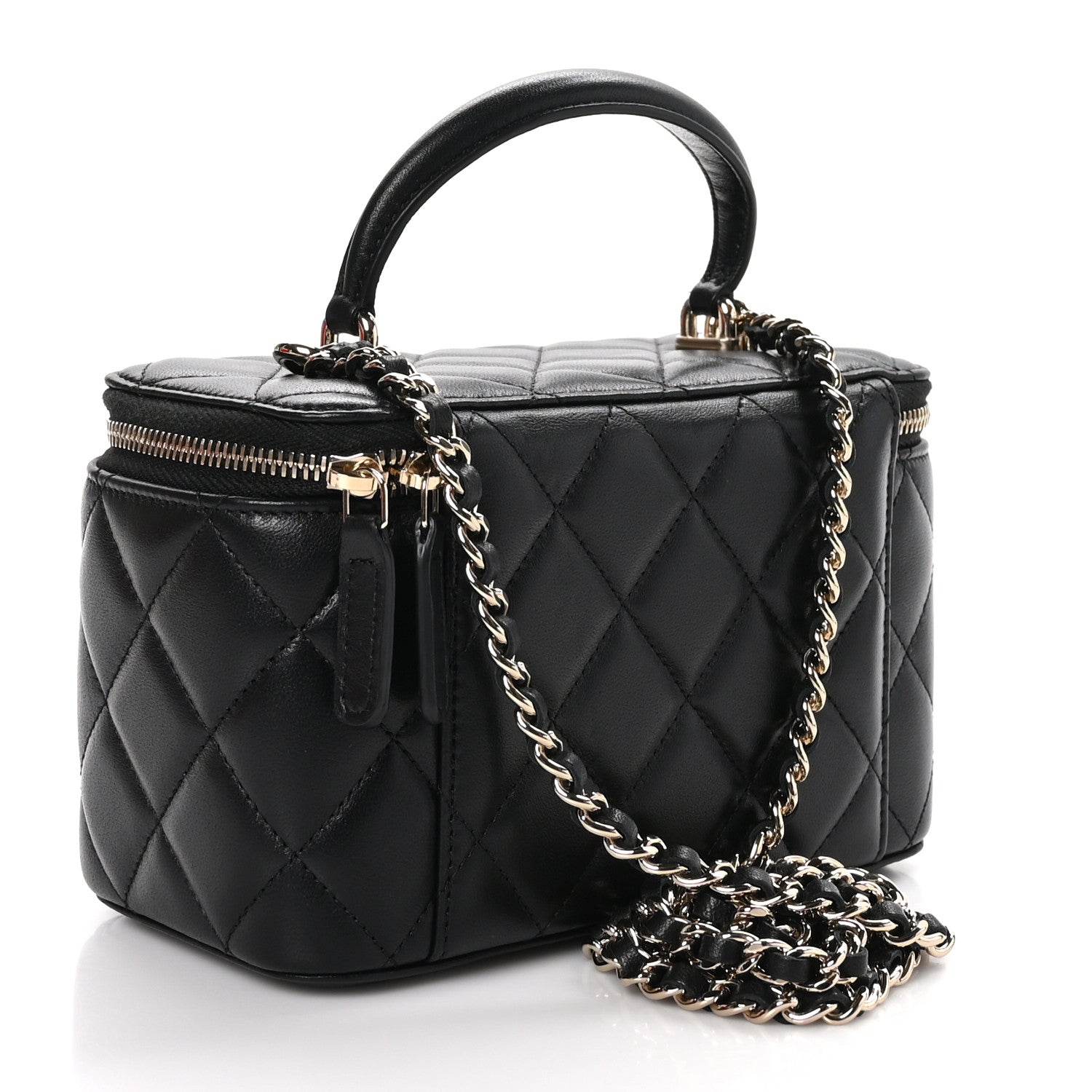 Chanel Lambskin Quilted Small Top Handle Vanity Case With Chain Black 3 of 11