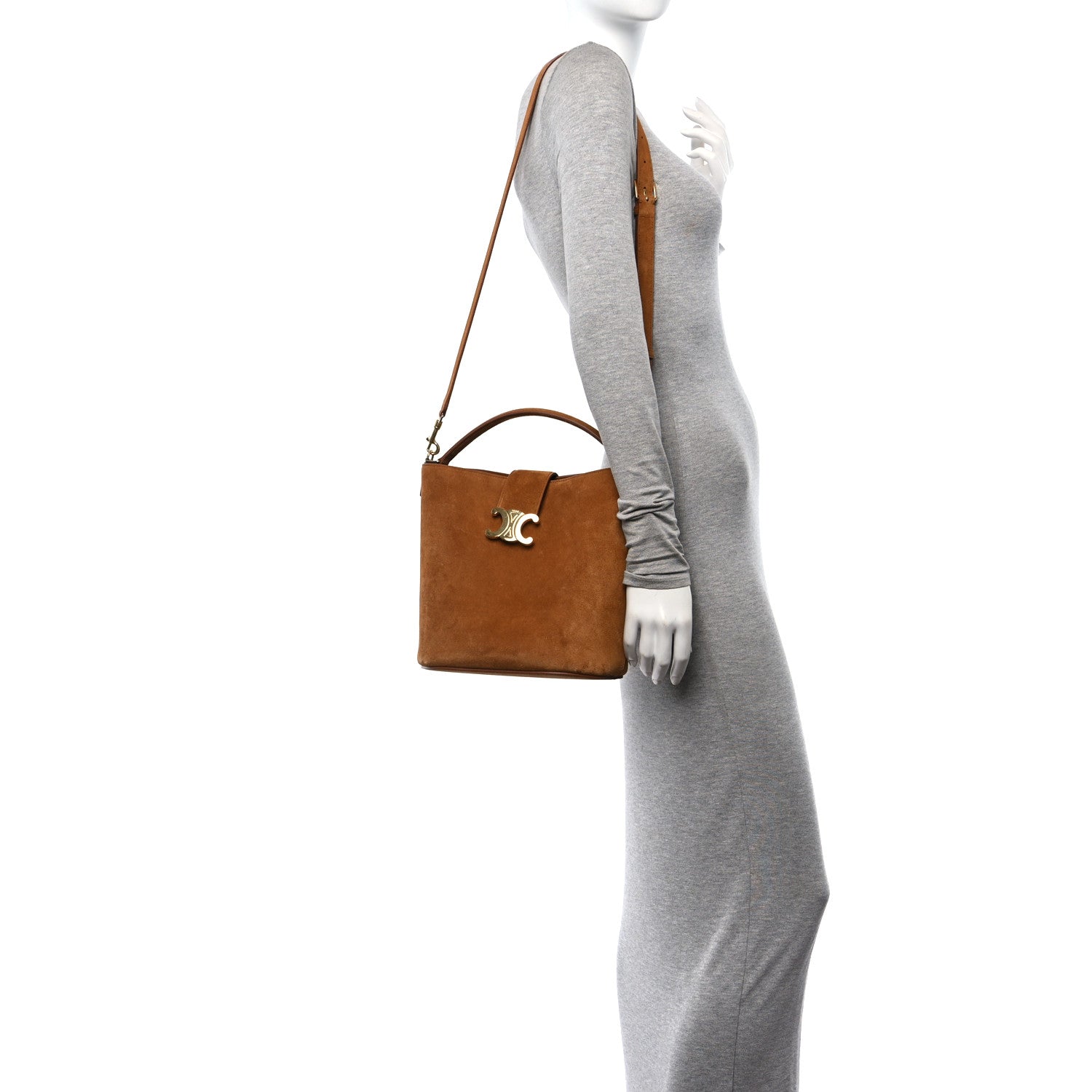 Celine Suede Calfskin Triomphe Medium Louise Bag Pecan 1621061
