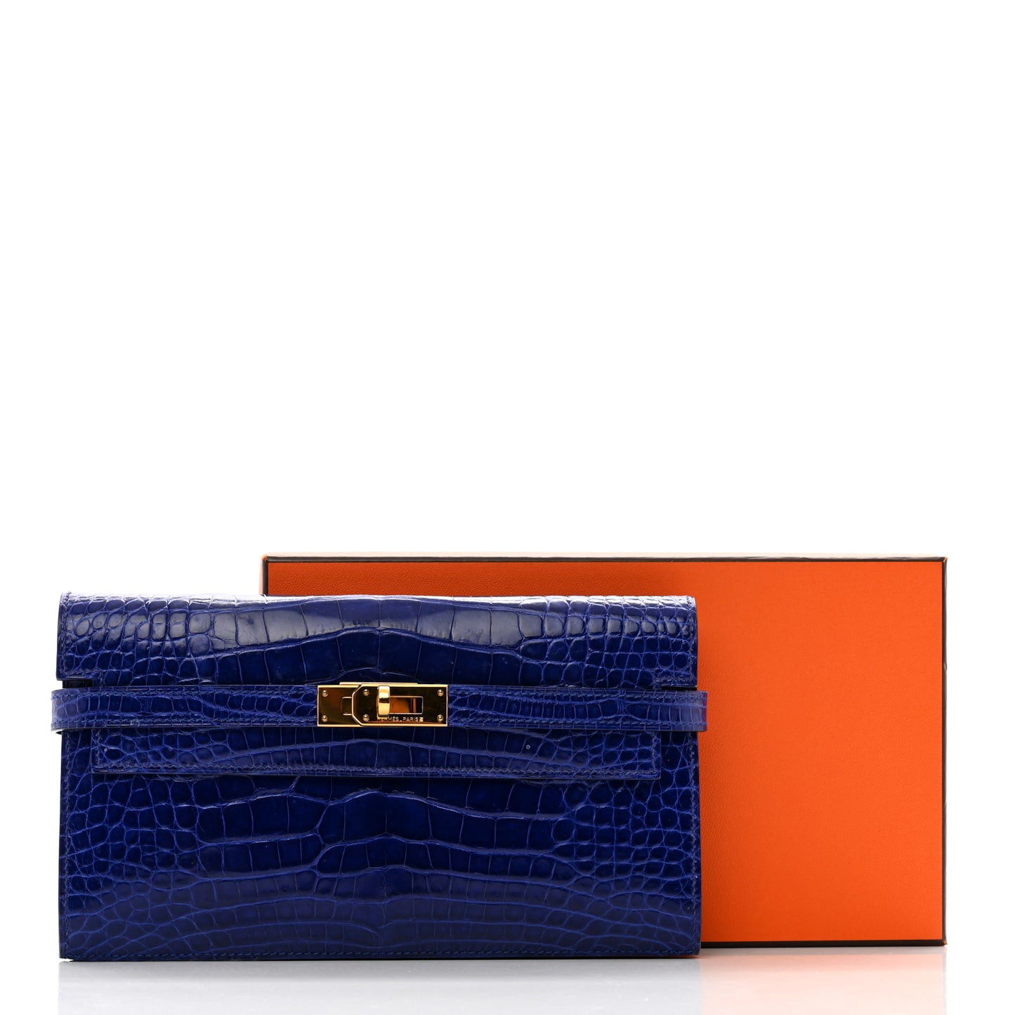 Shiny Alligator Kelly Longue Wallet Bleu Electrique