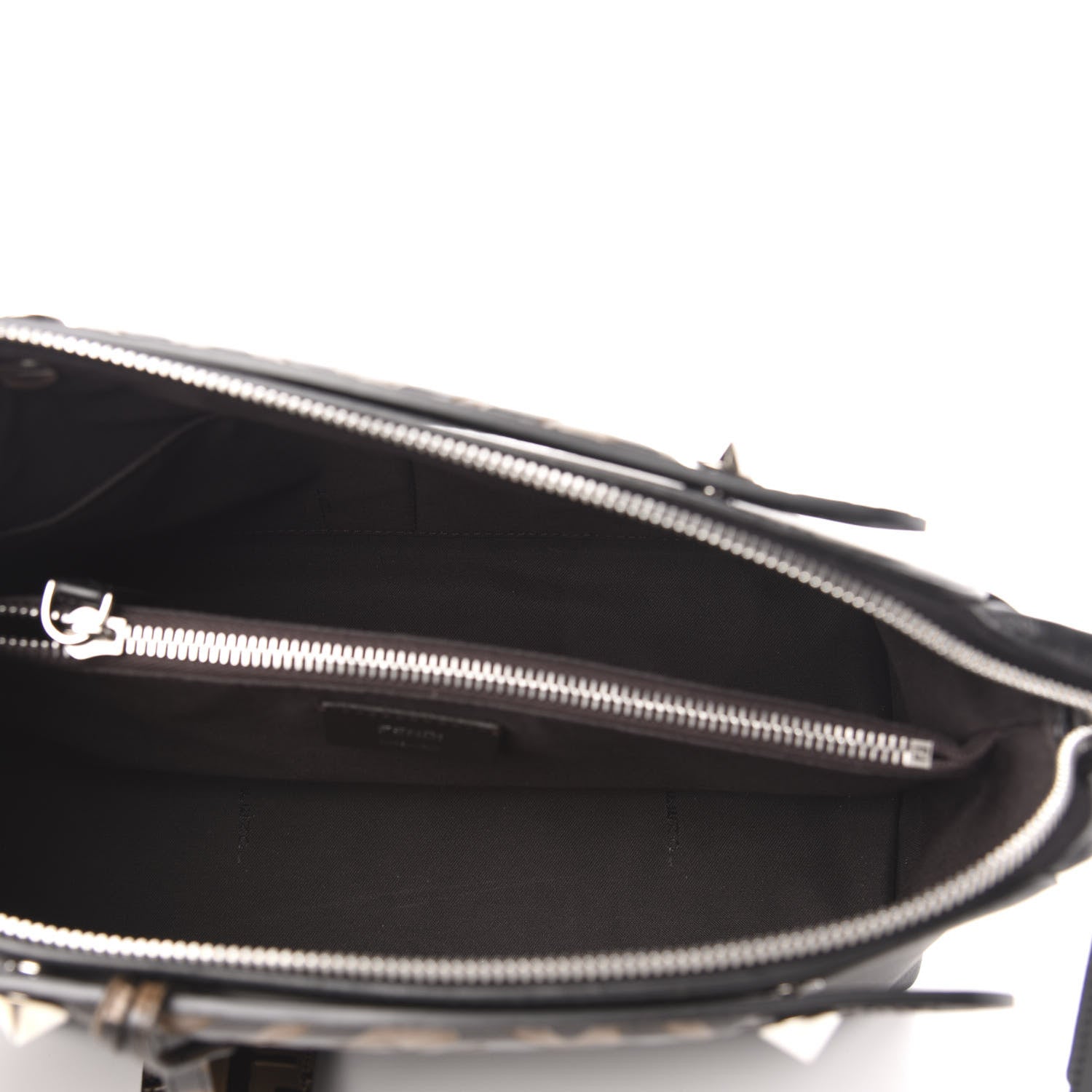 Fendi Vitello Dolce Bi-Color FF 1974 Embossed Medium By The Way Boston Bag Black Maya 5 of 10