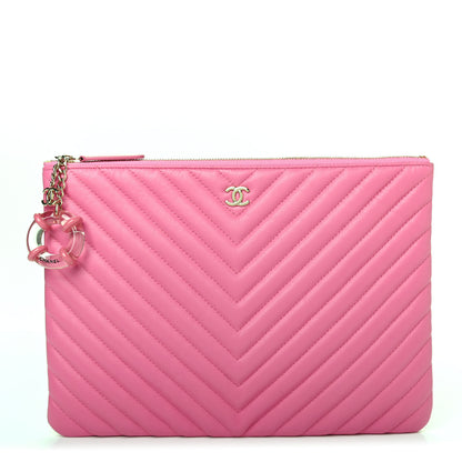 Chanel Lambskin Chevron Quilted Charms Medium Cosmetic Case Pink 1 of 4