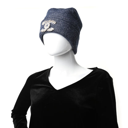Chanel Cashmere Wool CC Beanie Hat Navy 2 of 5
