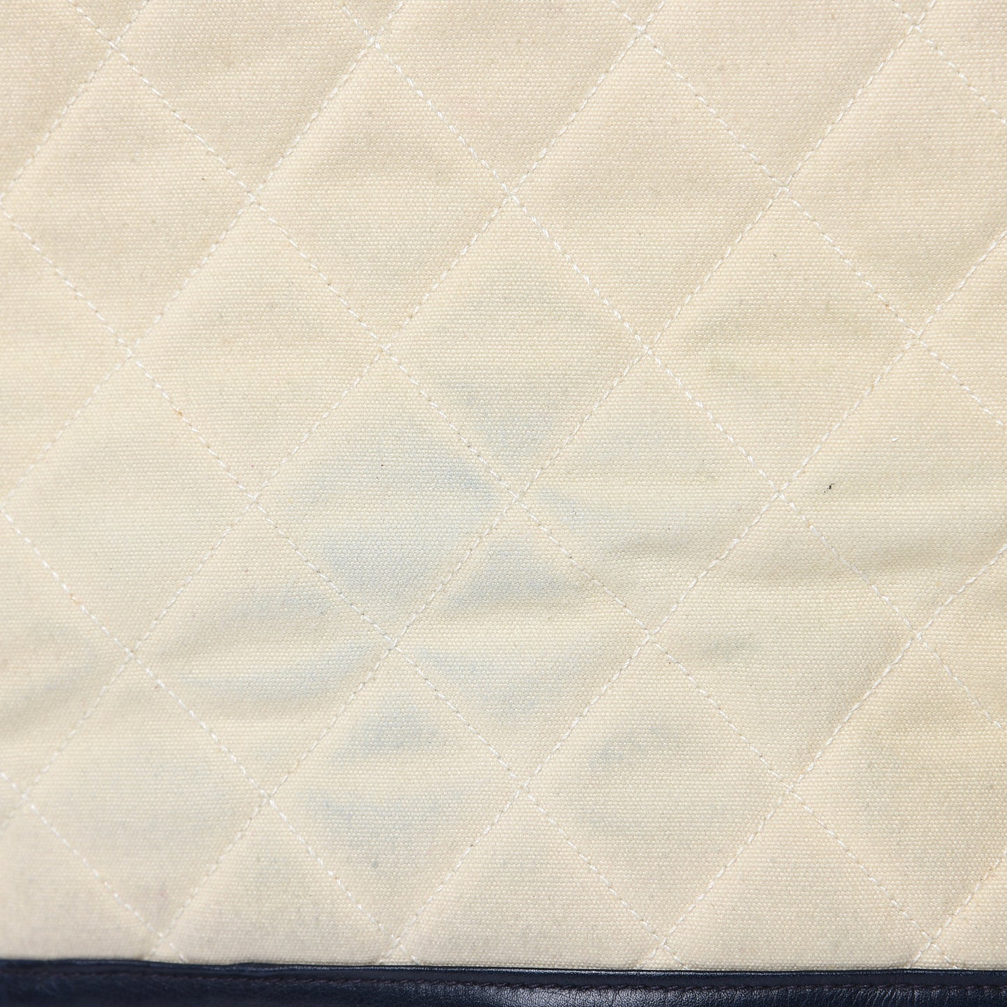 Lambskin Canvas Quilted CC Drawstring Shoulder Bag Beige Navy