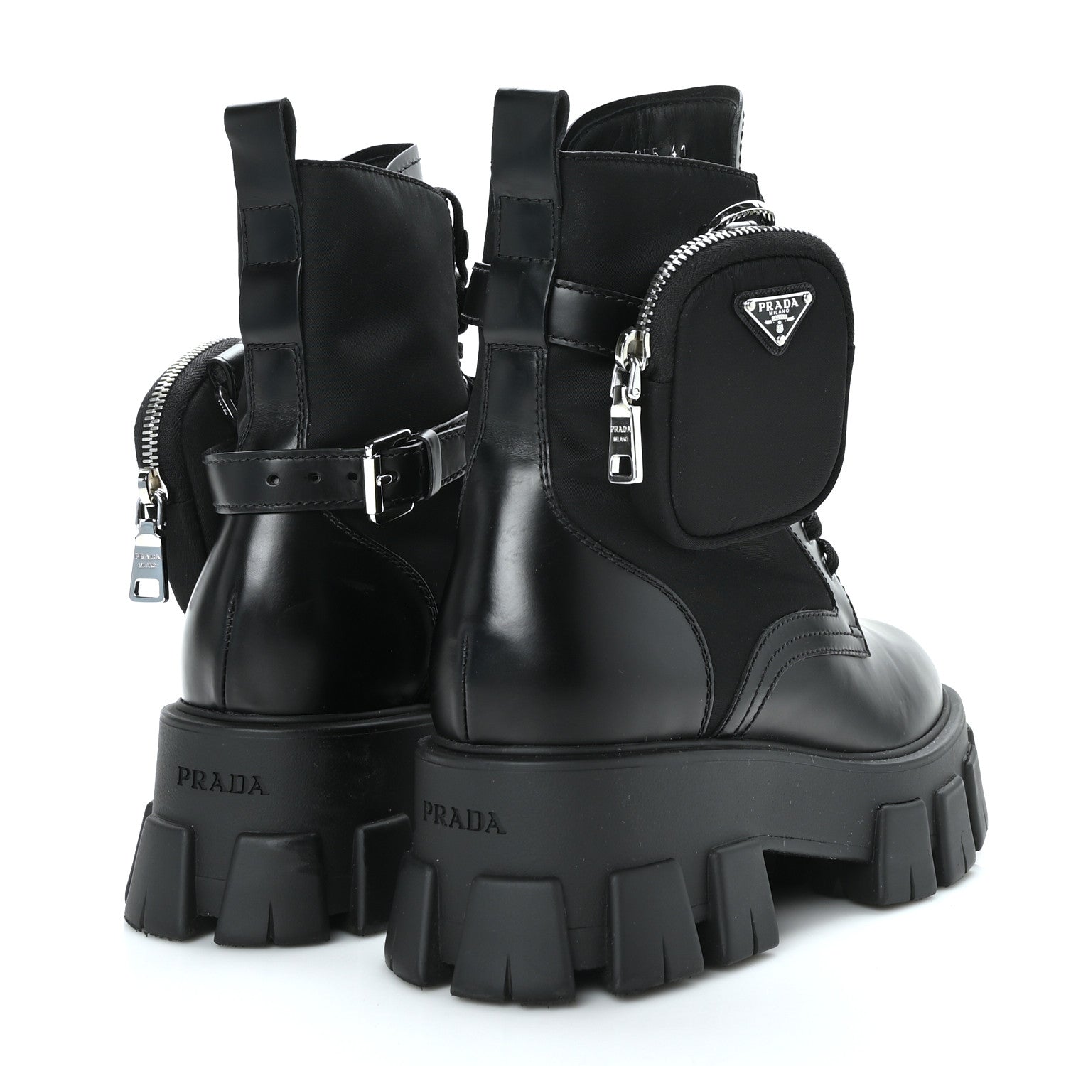 Prada Spazzolato Rois Nylon Metal Triangle Logo Monolith Pouch Pocket 55mm Boots 41 Black 4 of 9