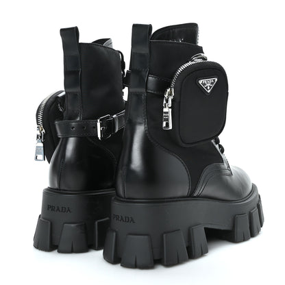 Prada Spazzolato Rois Nylon Metal Triangle Logo Monolith Pouch Pocket 55mm Boots 41 Black 4 of 9