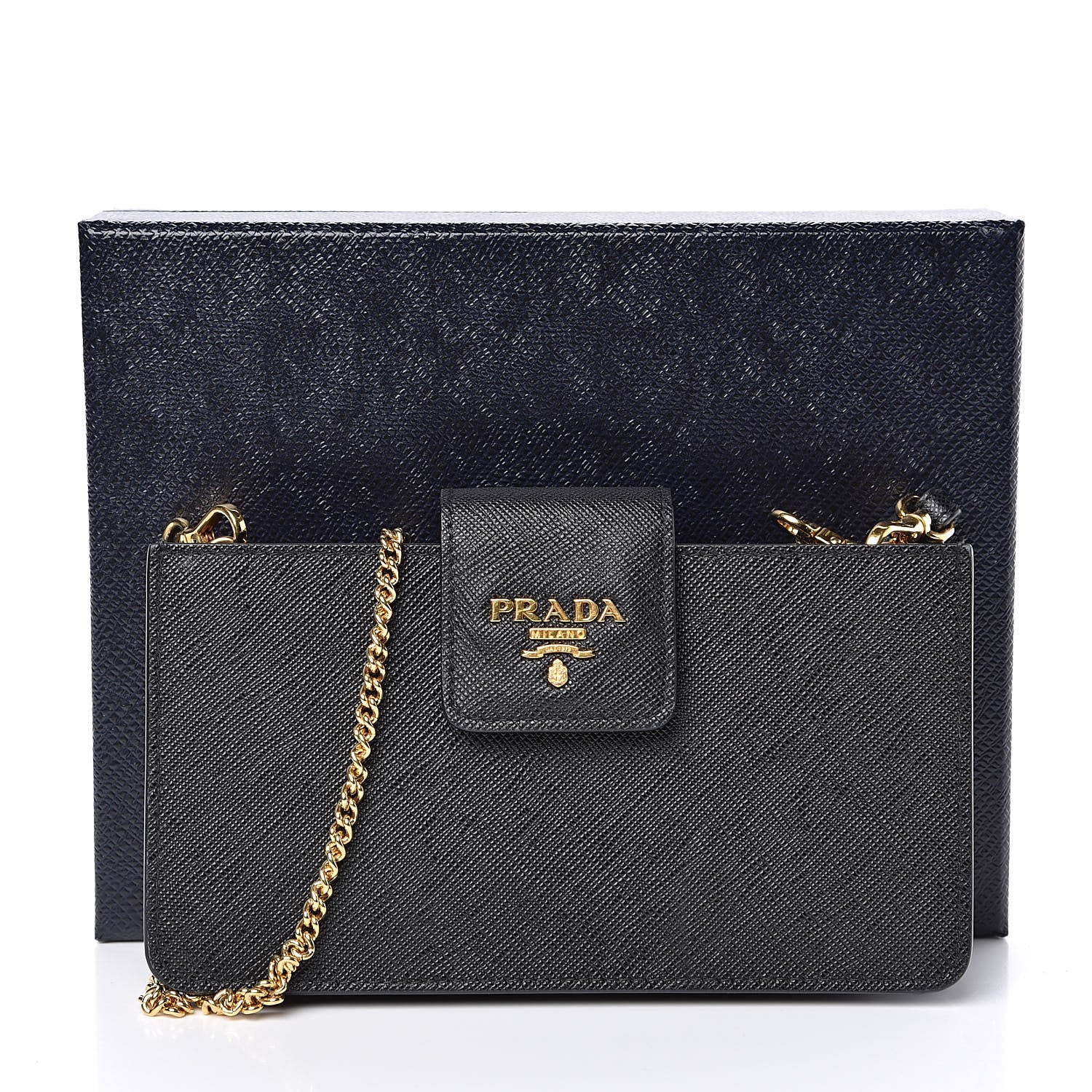 Prada Saffiano Metal Mini Chain Wallet Black 11 of 11