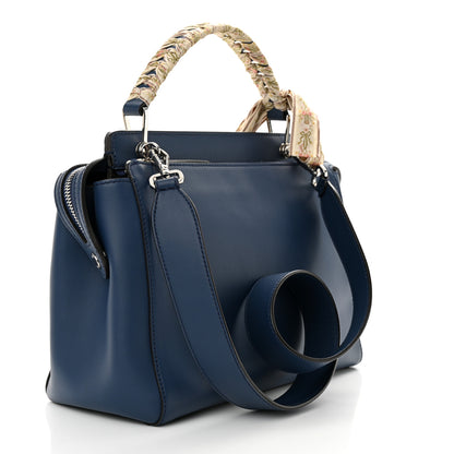 Fendi Vitello Baltico Ribbon Lace Up Floral DotCom Click Chain Satchel Blue Multicolor 3 of 11