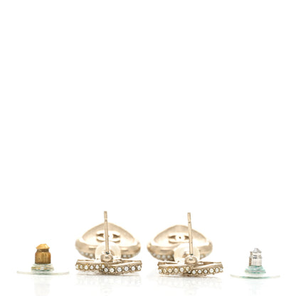 Chanel Pearl Crystal CC Heart Drop Earrings Gold White 3 of 5