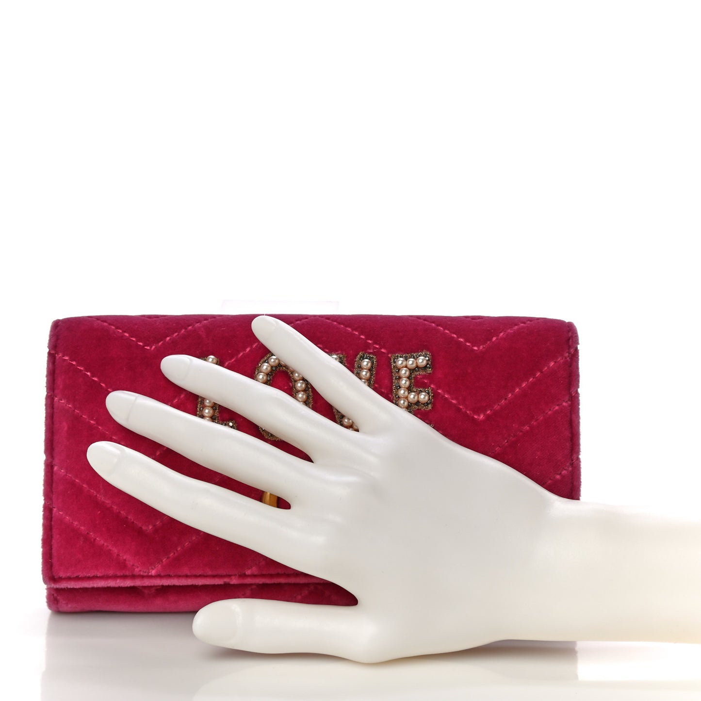 Velvet Matelasse Pearl Love Embroidered GG Marmont Wallet Light Raspberry Rose