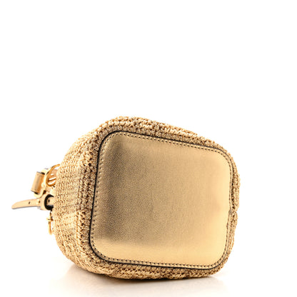 Fendi Raffia Lurex Vitello Laminato F is Fendi FF Crochet Mini Mon Tresor Bucket Bag Natural Oro 4 of 10
