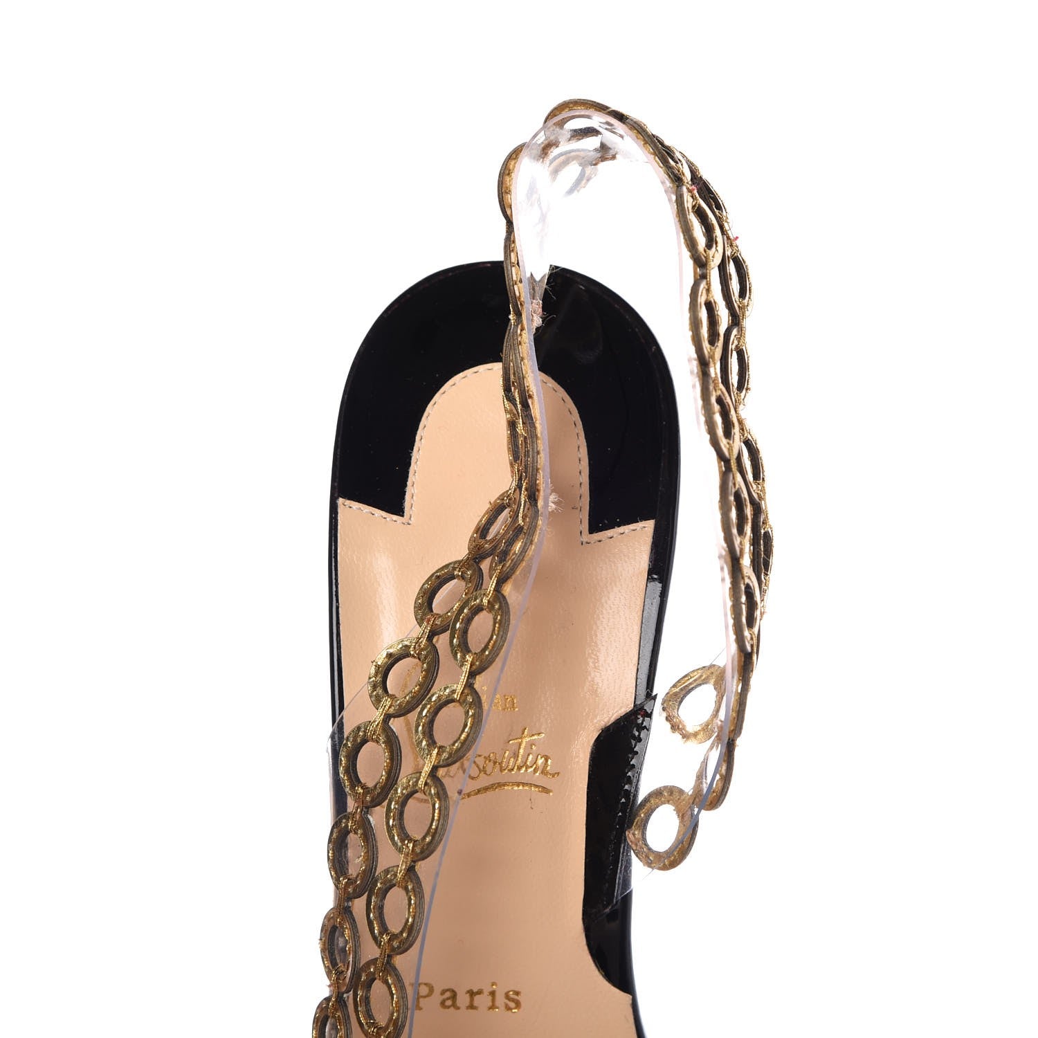 Christian Louboutin Patent PVC Malaika Half Dorsay 120 Pumps 37.5 Black Gold 9 of 10