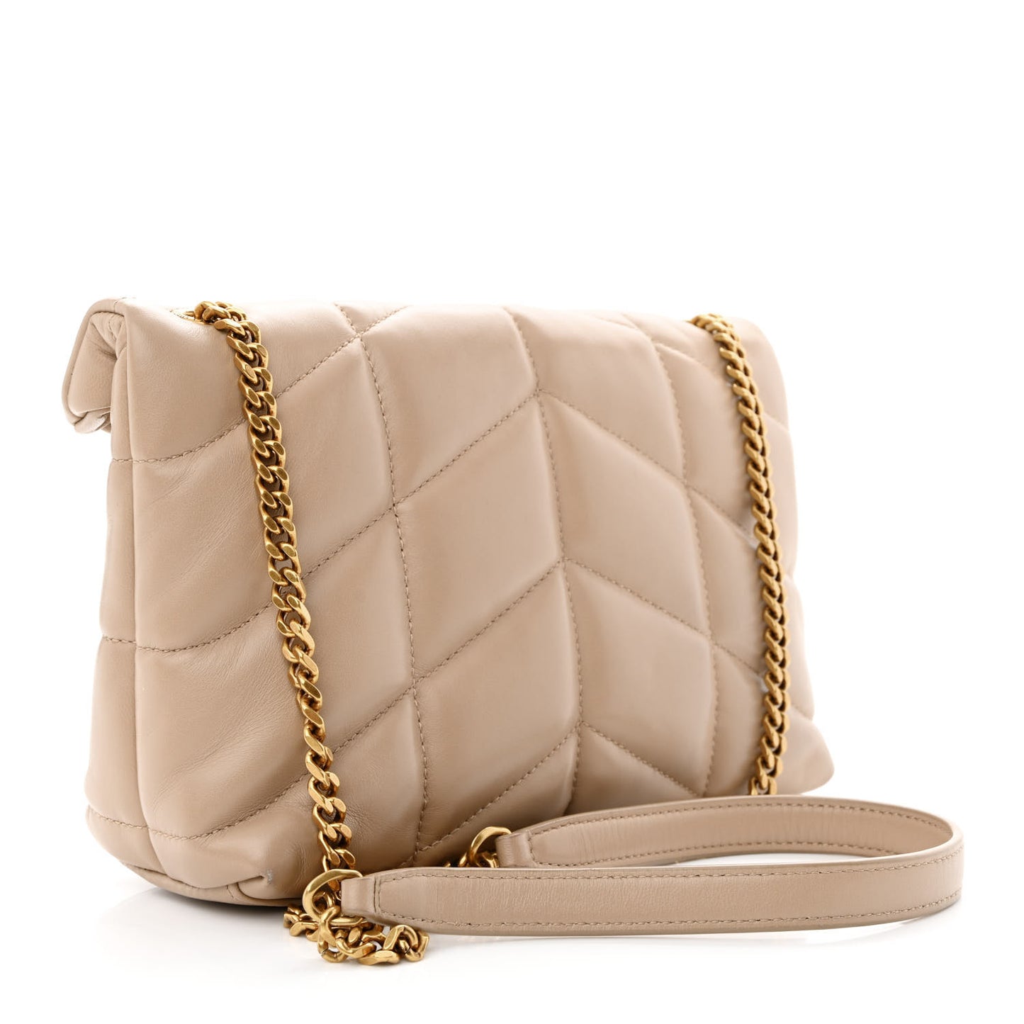 Lambskin Quilted Toy Loulou Puffer Monogram Chain Satchel Dark Beige