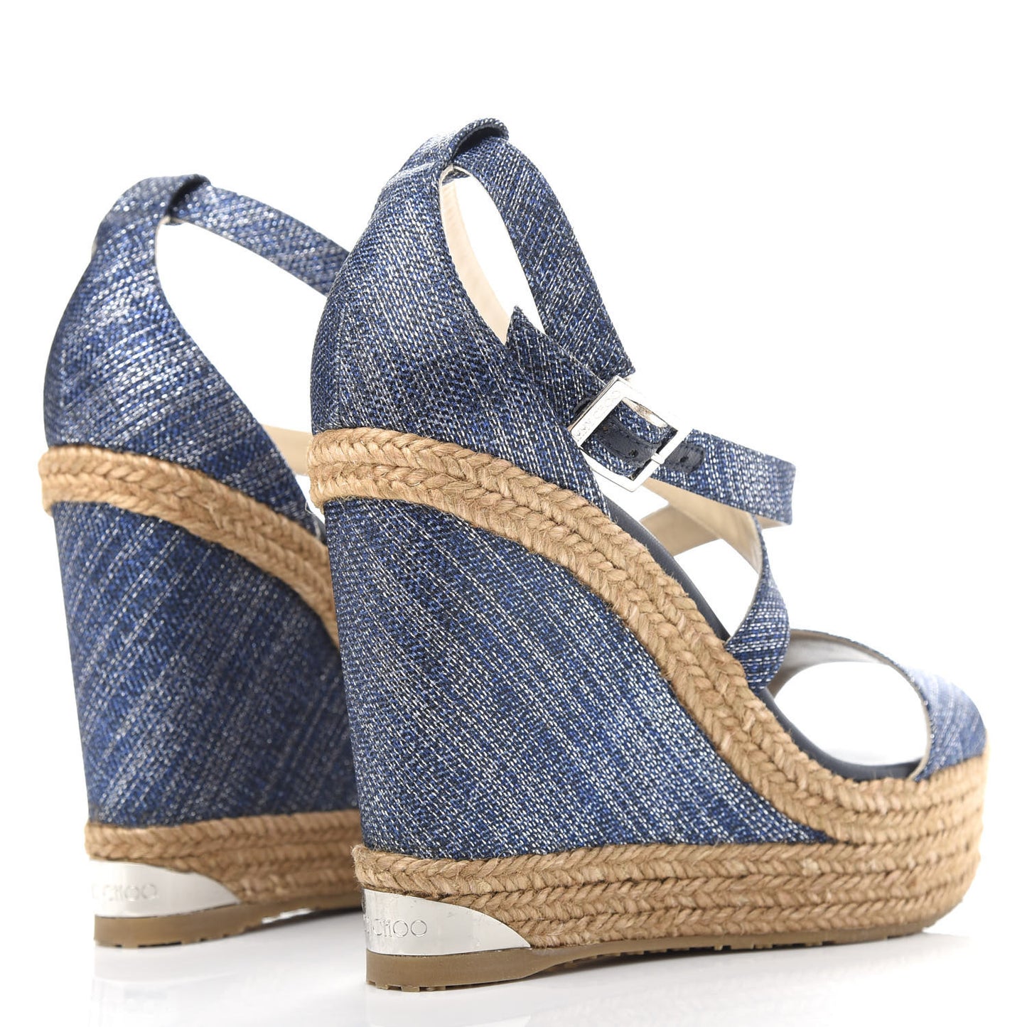 Denim Braided Portia 120 Platform Wedge Sandals 39 Navy