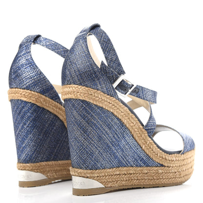 Jimmy Choo Denim Braided Portia 120 Platform Wedge Sandals 39 Navy 4 of 10