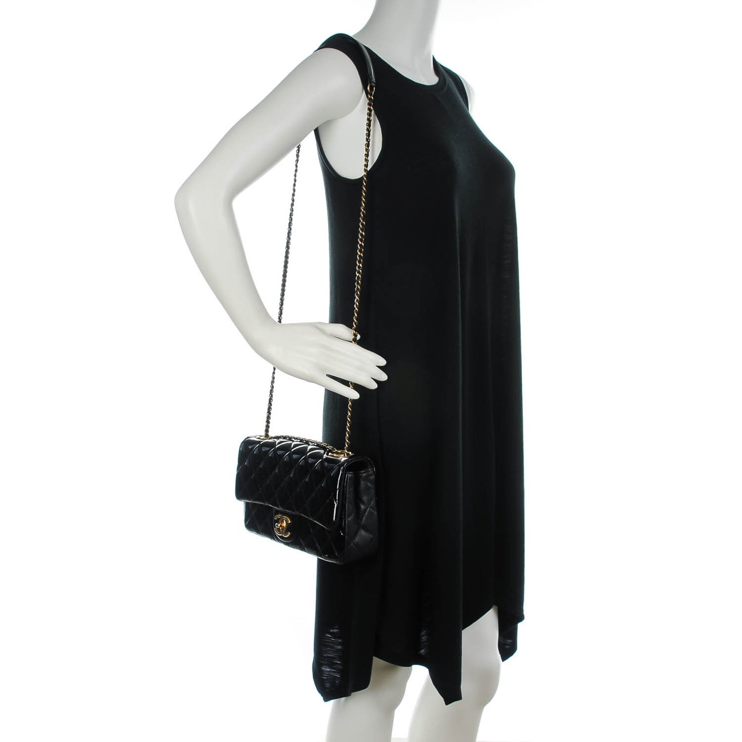 Patent Goatskin Quilted Medium CC Eyelet Flap Black