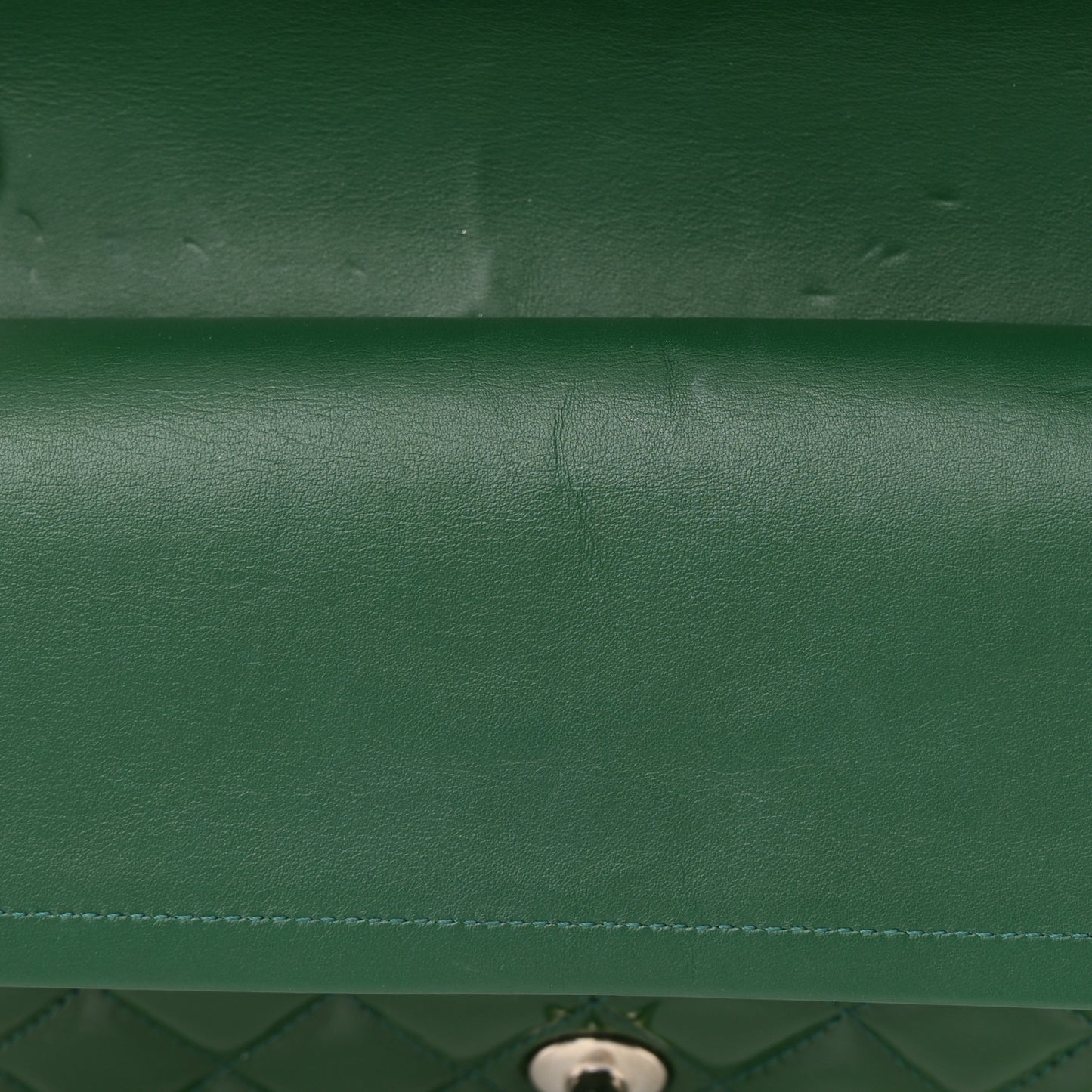 Patent Calfskin Quilted Medium Double Flap Green