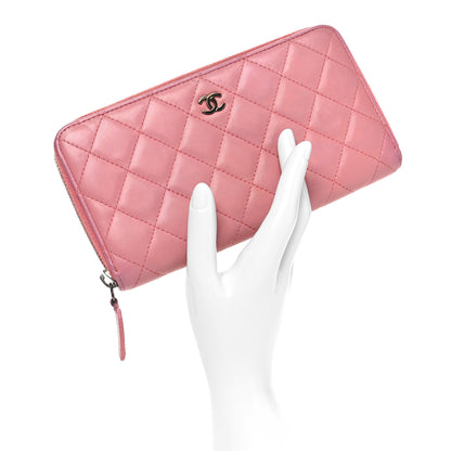 Chanel Lambskin Quilted Large Gusset Zip Around Wallet Pink 2 of 13