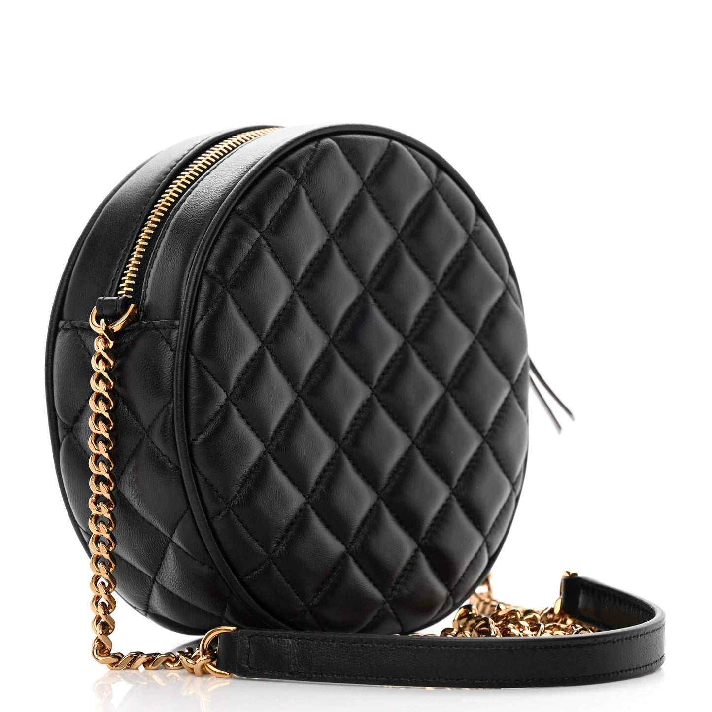 Nappa Quilted Medusa Round Camera Bag Black