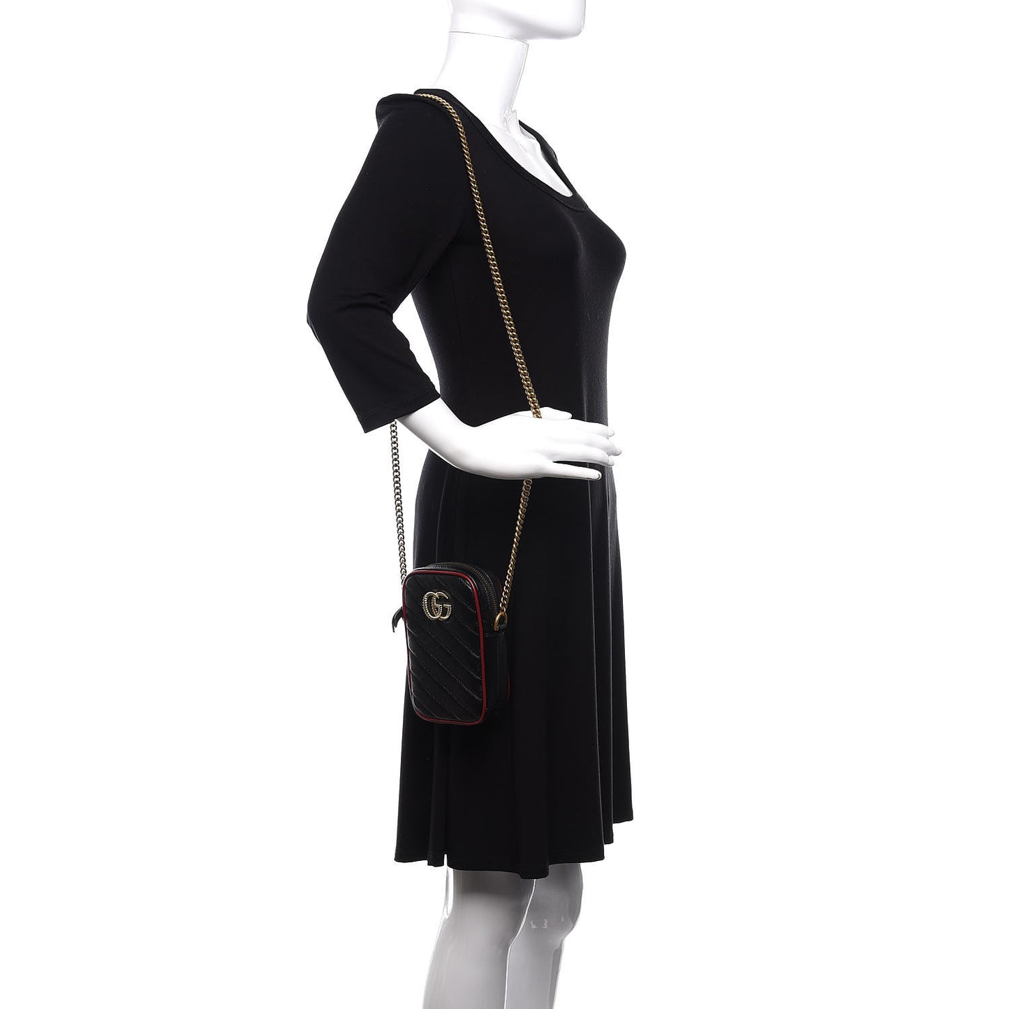 Vintage Effect Calfskin Matelasse Diagonal Mini Torchon GG Marmont Crossbody Bag Black Romantic Cherry